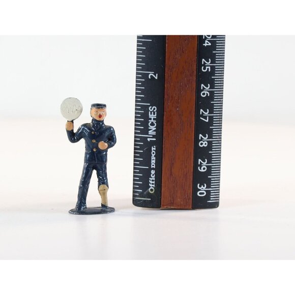 Barclay Lead Figure, Train Conductor Holding Sign, 1950s, 1.75" Tall - Picture 6 of 6